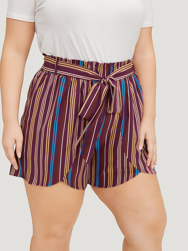Plus Size Women Dailywear Striped Cross straps High Rise Belt Vacation Shorts BloomChic 
