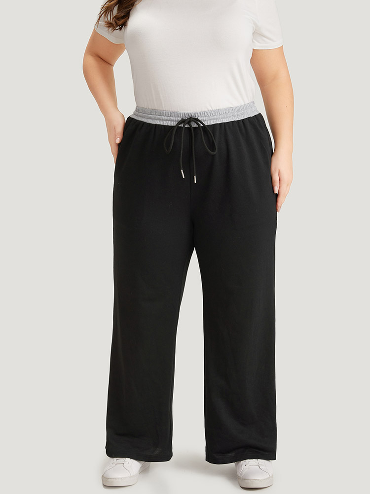 Plus Size Women Dailywear Plain Patchwork High Rise Pocket Casual Pants BloomChic 