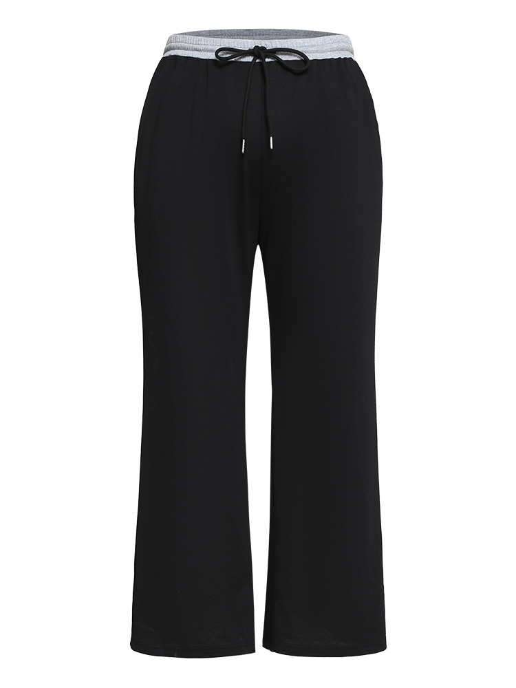 Plus Size Women Dailywear Plain Patchwork High Rise Pocket Casual Pants BloomChic 
