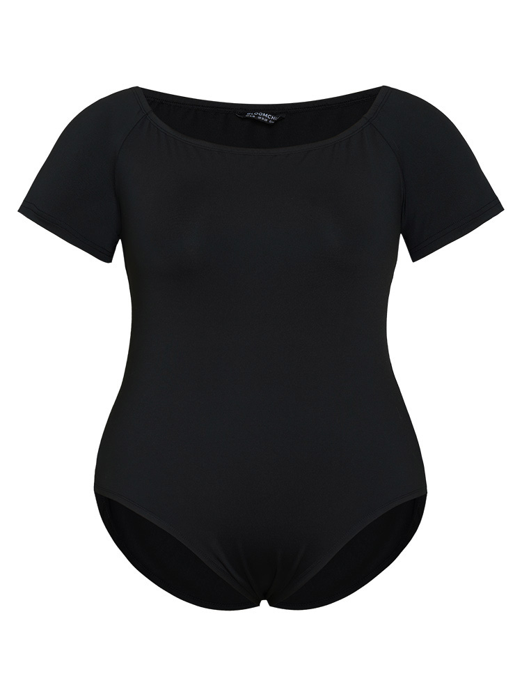 

Plus Size Plain Off Shoulder Raglan Sleeve Bodysuit Women Black Plain Bodysuits BloomChic