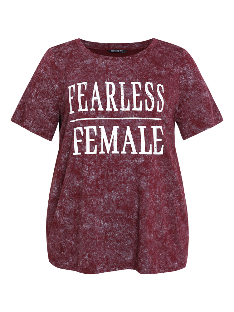 

Plus Size Plain Letter Print Vintage T-shirt Burgundy Women Casual Printed Letter Dailywear T-shirts BloomChic