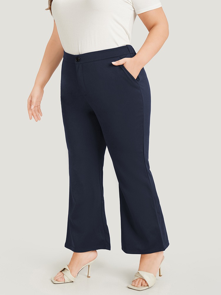 

Plus Size Solid Flare Leg Pocket Pants Women Indigo Office Flare Leg High Rise Work Pants BloomChic