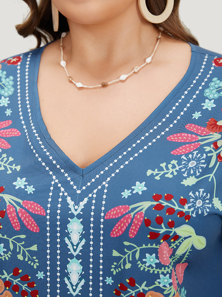 Plus Size Women Dailywear Bohemian Print Pocket Dolman Sleeve Short sleeve V-neck Pocket Vacation Dresses BloomChic 