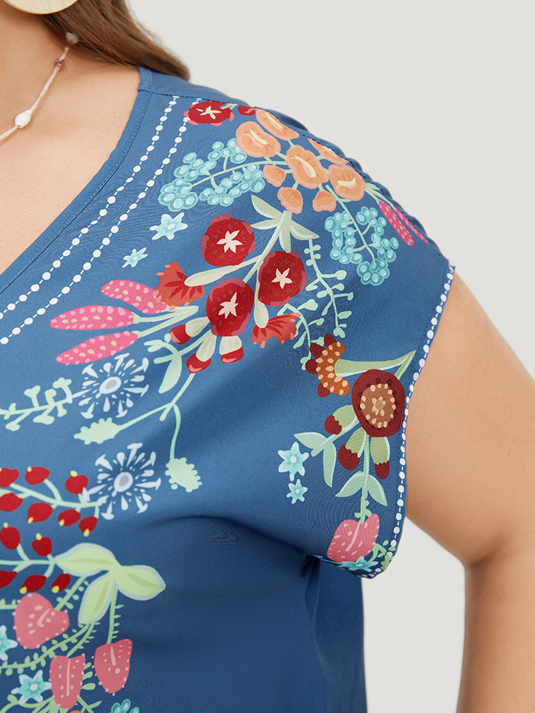 Plus Size Women Dailywear Bohemian Print Pocket Dolman Sleeve Short sleeve V-neck Pocket Vacation Dresses BloomChic 