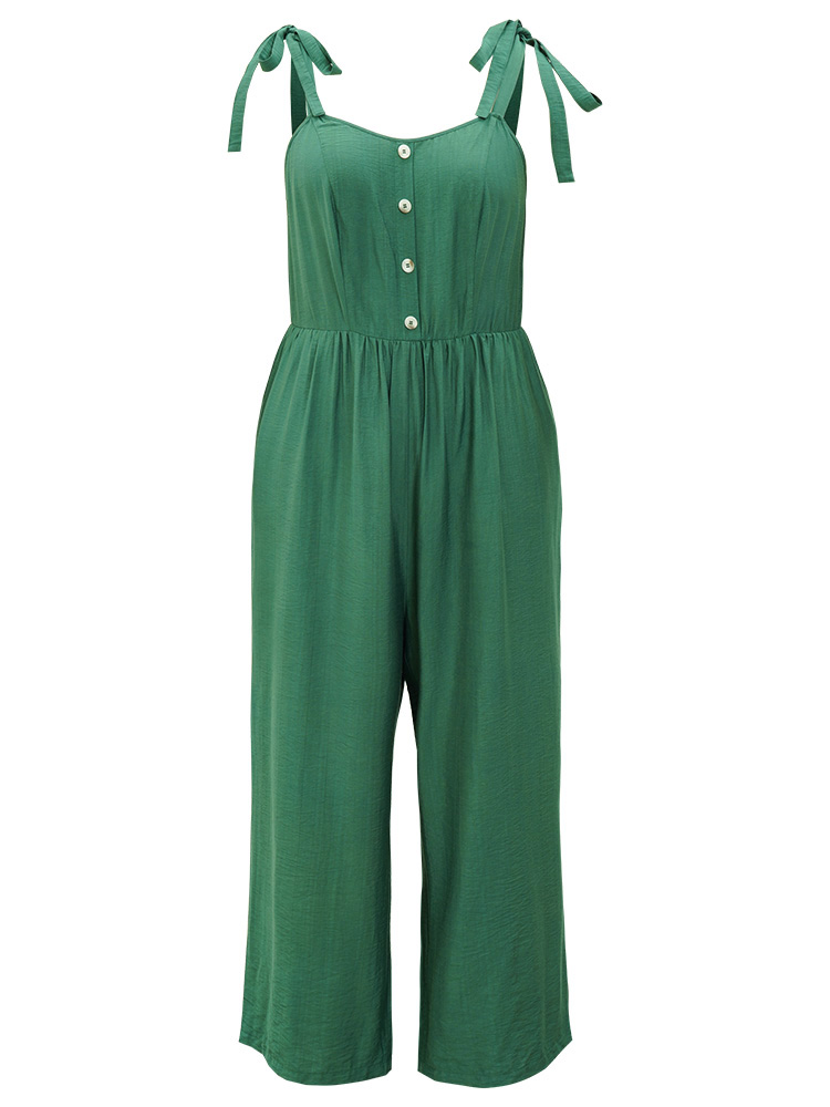 Plus Size Women Dailywear Plain Gathered Regular Pocket Elegant Jumpsuits BloomChic 