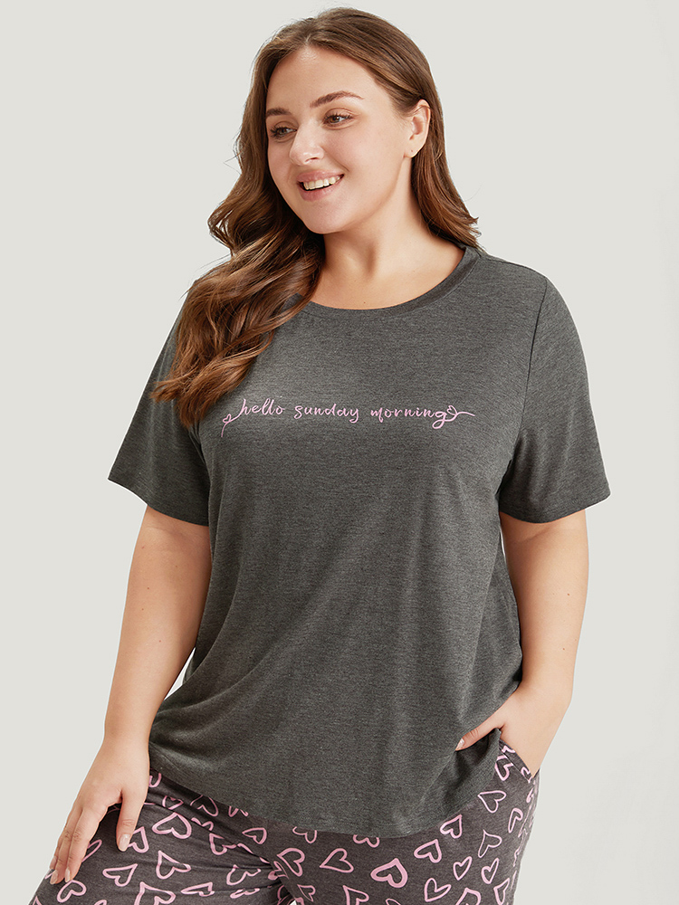 Contrast Letter Heather Sleep Top BloomChic 