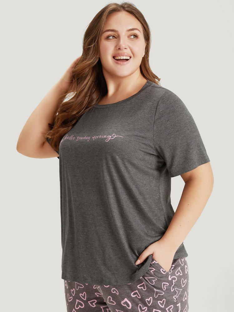 Contrast Letter Heather Sleep Top BloomChic 
