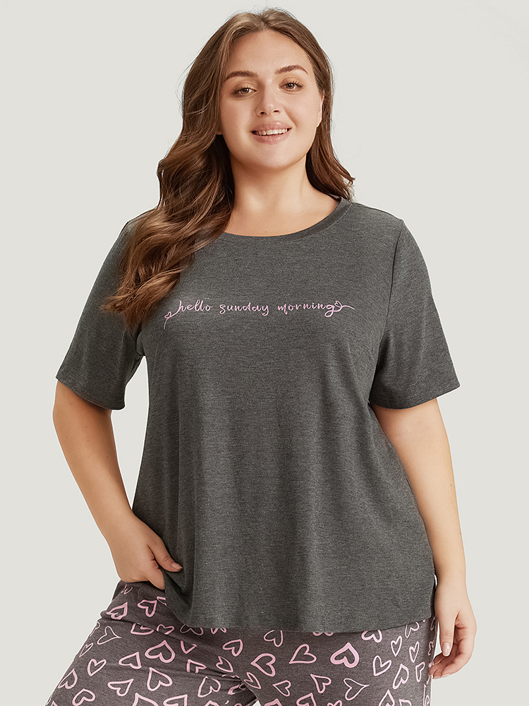 Contrast Letter Heather Sleep Top BloomChic 