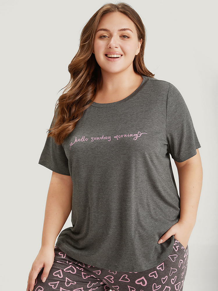 Contrast Letter Heather Sleep Top BloomChic 