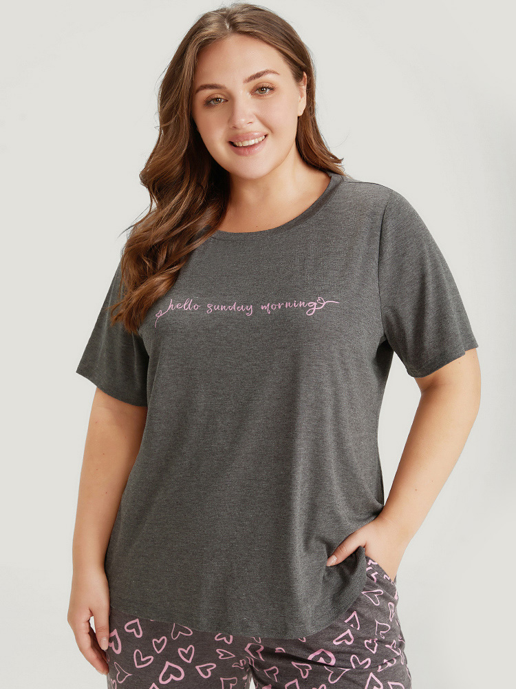 Contrast Letter Heather Sleep Top BloomChic 