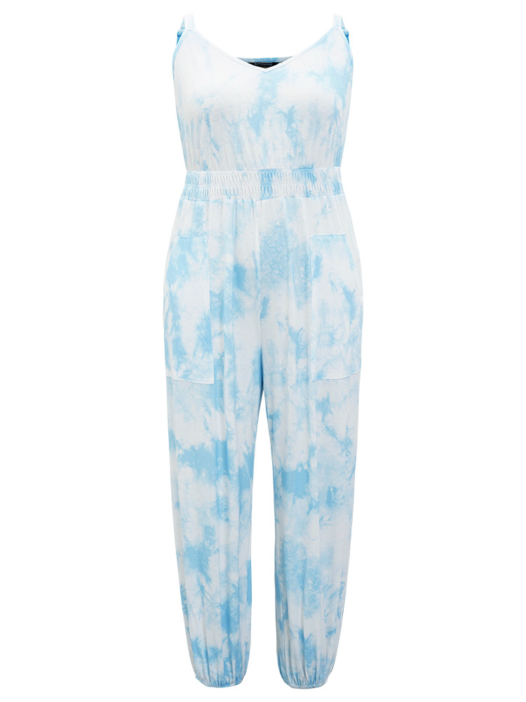 Plus Size Women Dailywear Tie Dye Adjustable Straps Regular Pocket Casual Jumpsuits BloomChic 