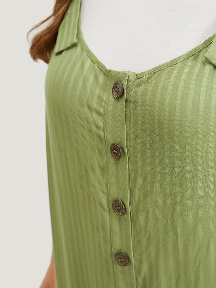 Plus Size Green Striped Pocket Button Through Overall Jumpsuit Women Casual Sleeveless Spaghetti Strap Dailywear Loose Jumpsuits BloomChic 18-20/2X 