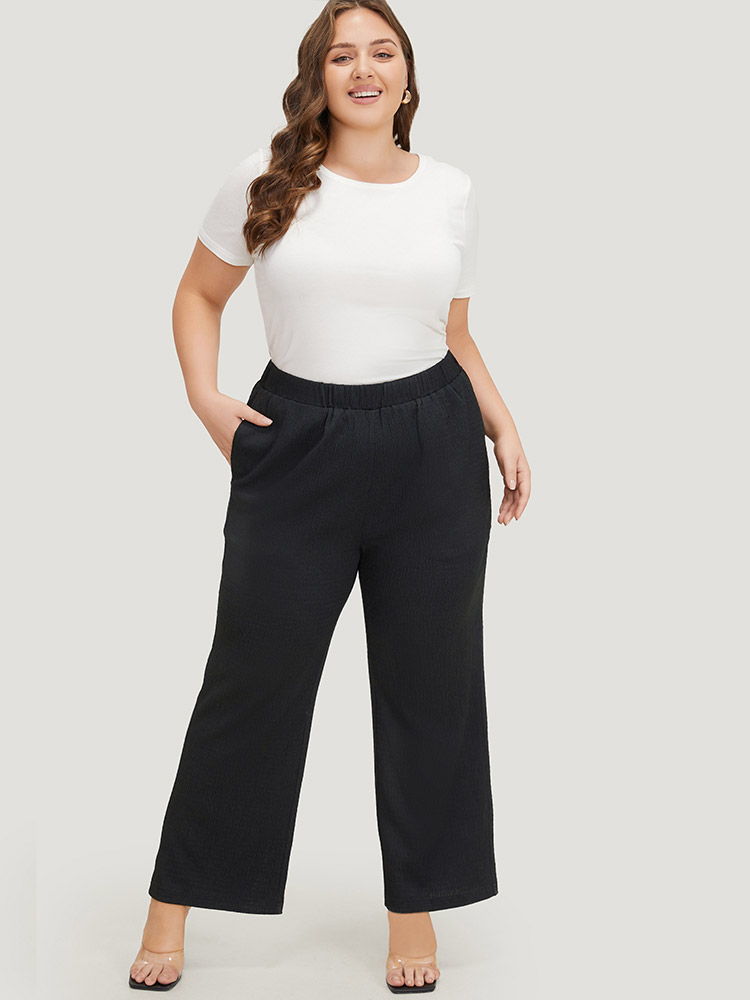 Plus Size Women Dailywear Plain Pocket High Rise Pocket Elegant Pants BloomChic 