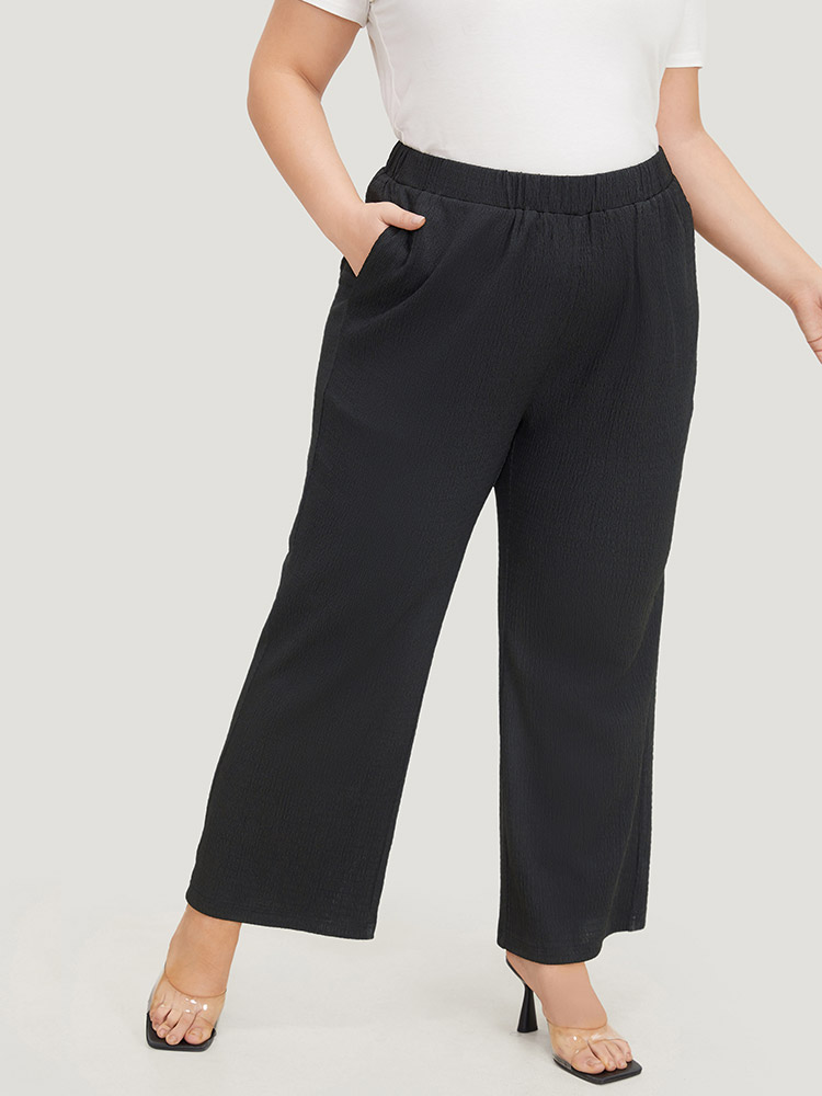 Plus Size Women Dailywear Plain Pocket High Rise Pocket Elegant Pants BloomChic 