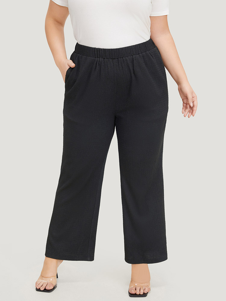 Plus Size Women Dailywear Plain Pocket High Rise Pocket Elegant Pants BloomChic 