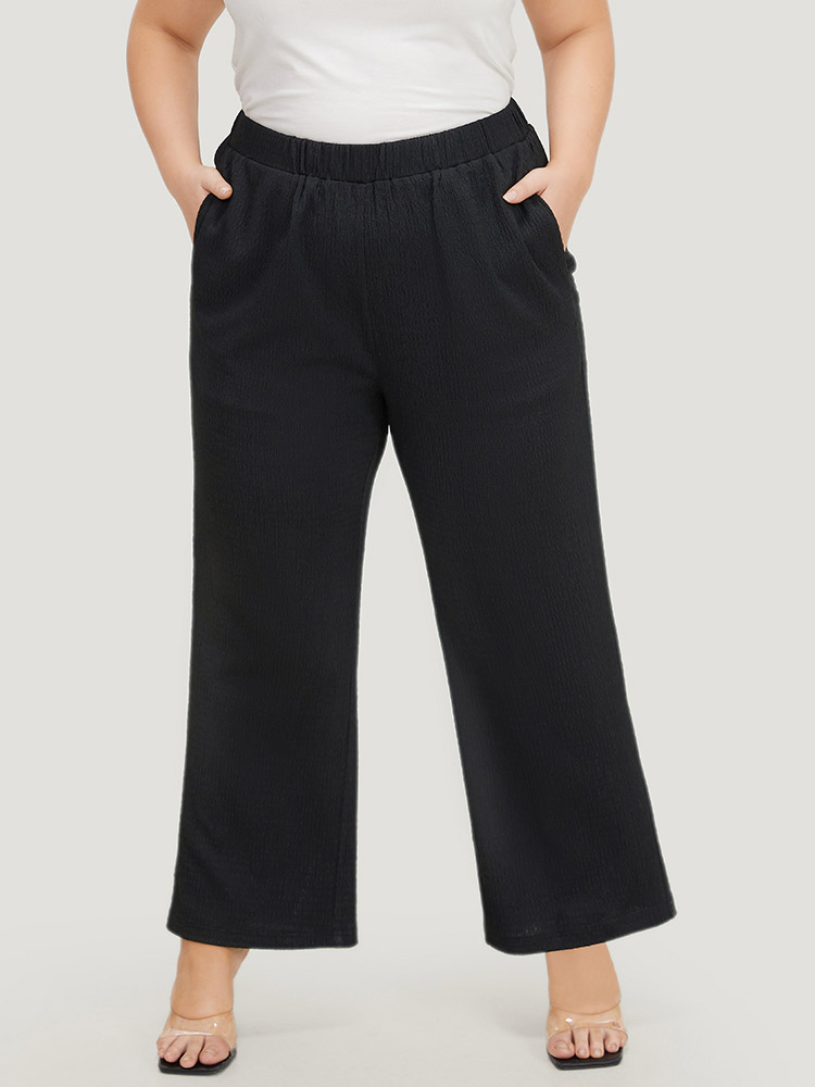 Plus Size Women Dailywear Plain Pocket High Rise Pocket Elegant Pants BloomChic 