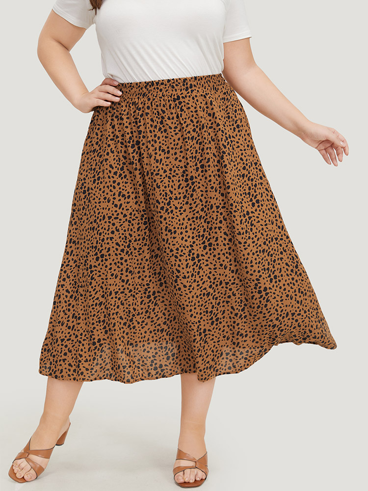 

Plus Size Leopard Print Pocket Shirred Waist Skirt Women Leopard Elegant Pocket No stretch Pocket Dailywear Skirts BloomChic