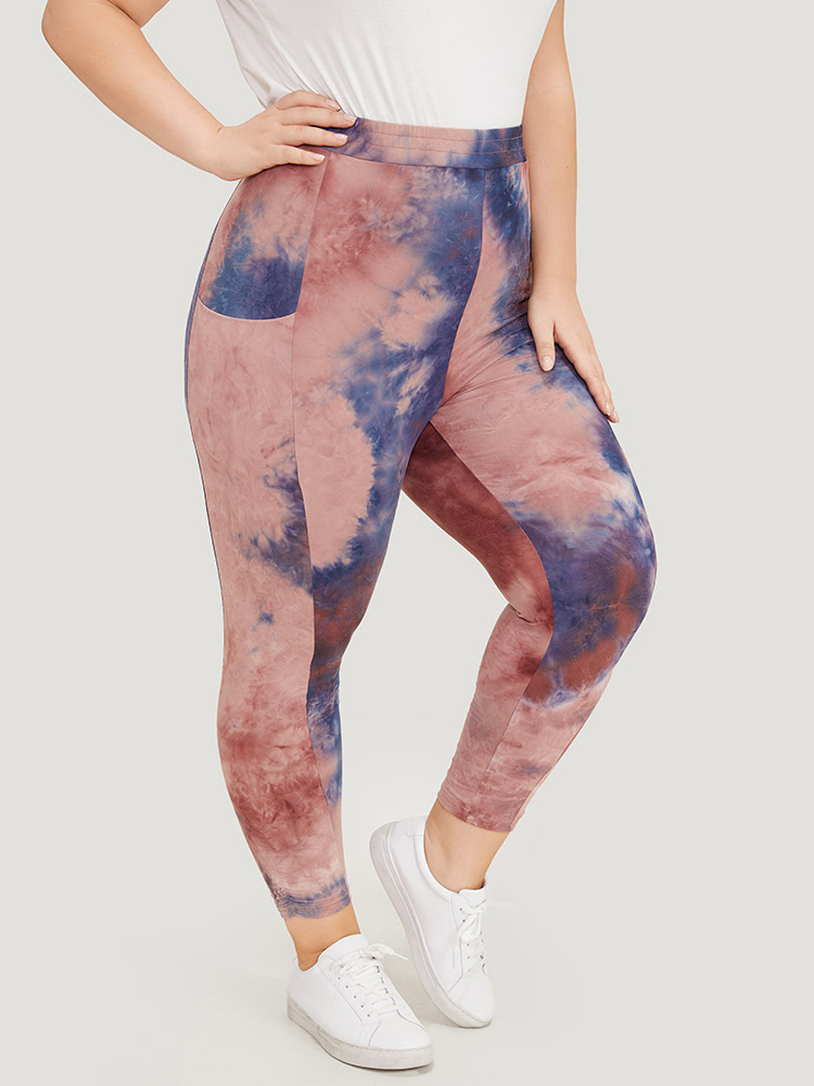 Plus Size Women Dailywear Tie Dye Elastic Waist High stretch Bodycon High Rise Pocket Casual Leggings BloomChic 