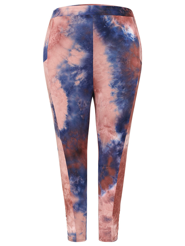 Plus Size Women Dailywear Tie Dye Elastic Waist High stretch Bodycon High Rise Pocket Casual Leggings BloomChic 
