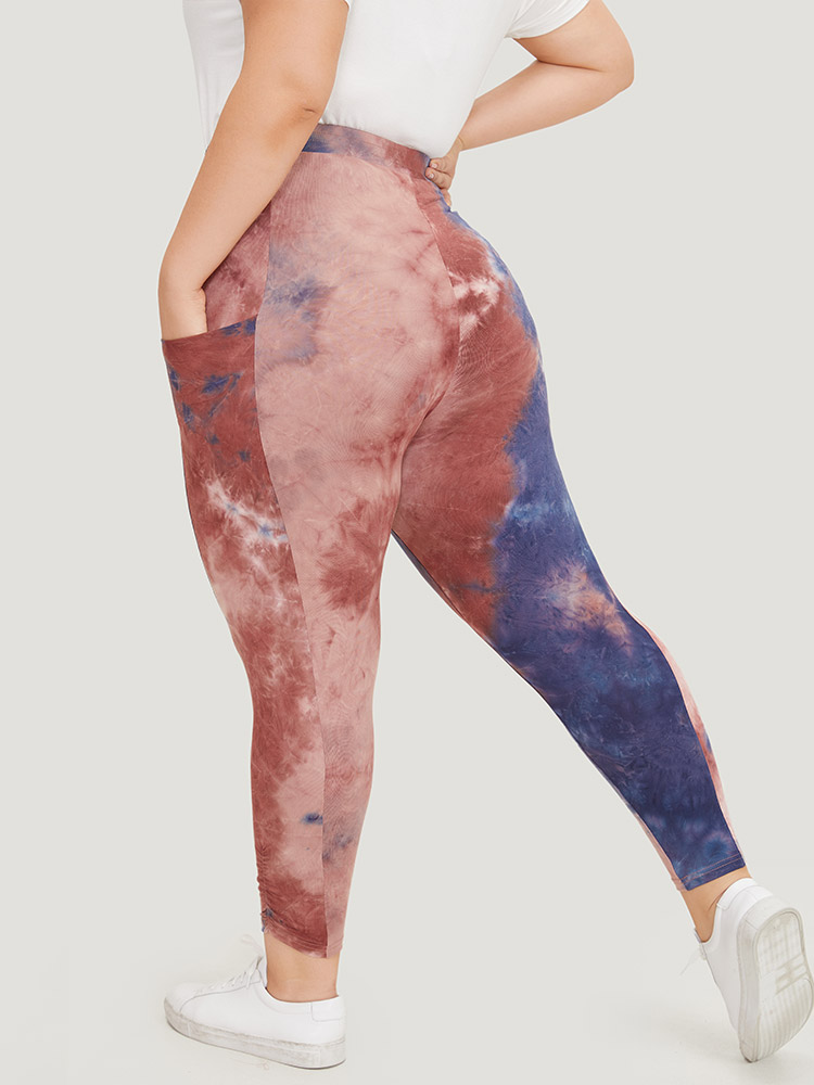 Plus Size Women Dailywear Tie Dye Elastic Waist High stretch Bodycon High Rise Pocket Casual Leggings BloomChic 