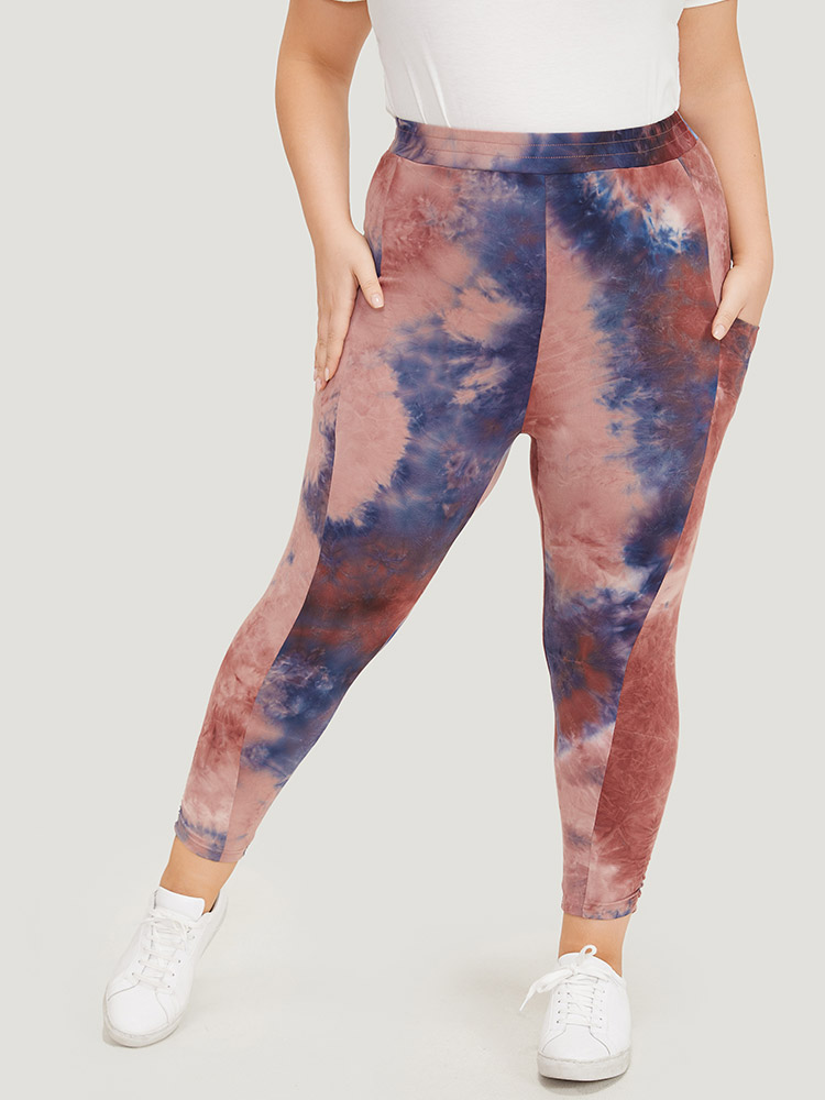 

Plus Size Tie Dye Gathered Skinny Pocket Side Leggings Women Multicolor Casual High stretch Bodycon High Rise Dailywear Leggings BloomChic