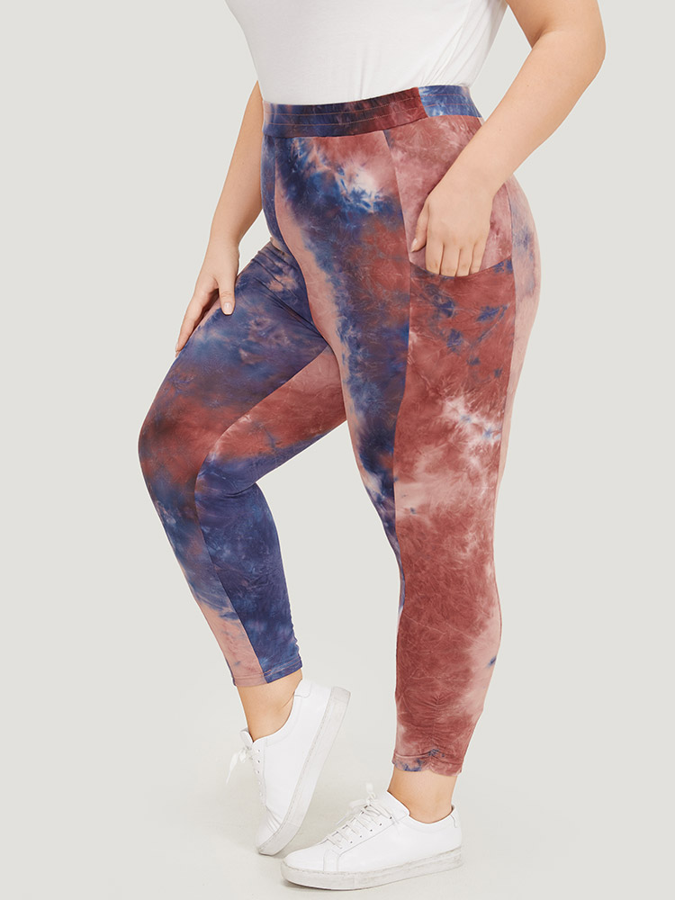 Plus Size Women Dailywear Tie Dye Elastic Waist High stretch Bodycon High Rise Pocket Casual Leggings BloomChic 
