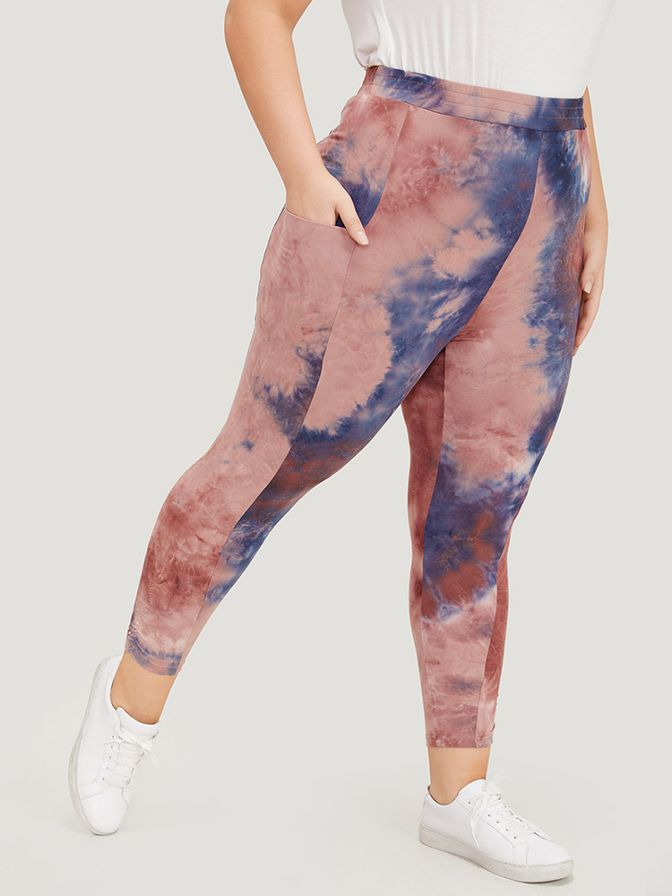 Plus Size Women Dailywear Tie Dye Elastic Waist High stretch Bodycon High Rise Pocket Casual Leggings BloomChic 