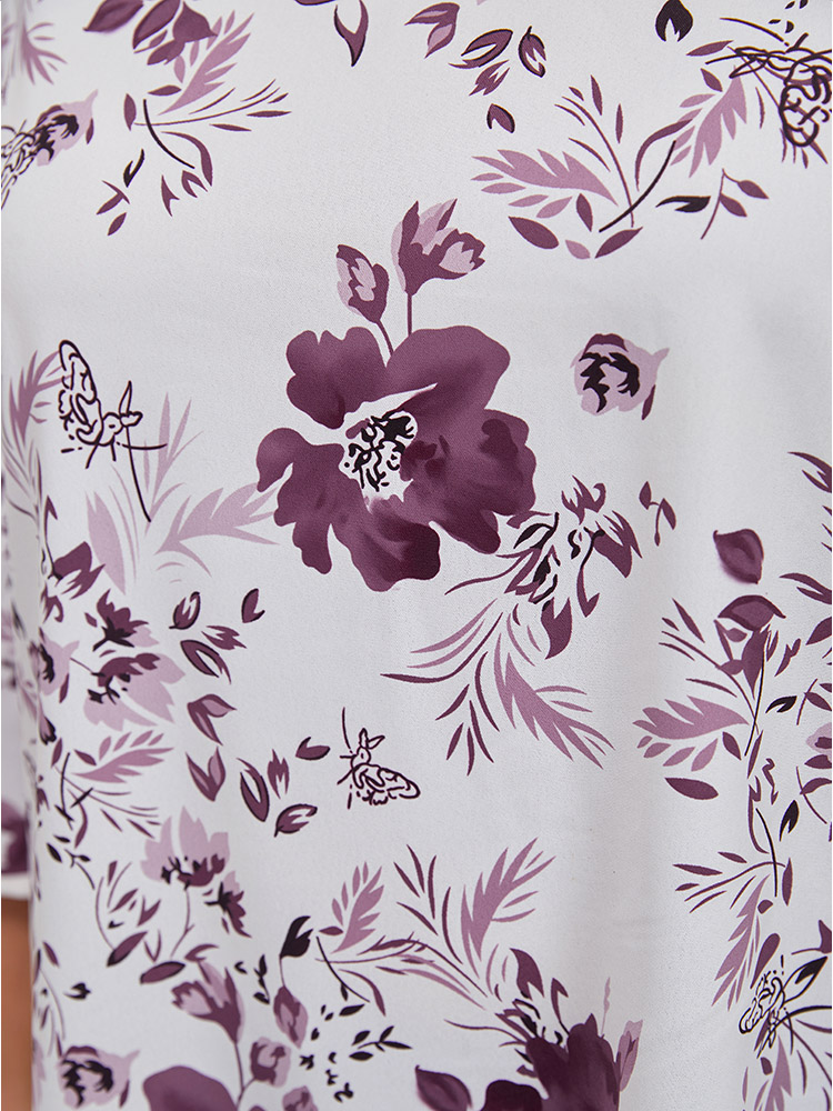 Plus Size Multicolor Floral Print Bell Sleeve Crew Neck Blouse Women Elegant Elbow-length sleeve Round Neck Dailywear Blouses BloomChic 30/6X 
