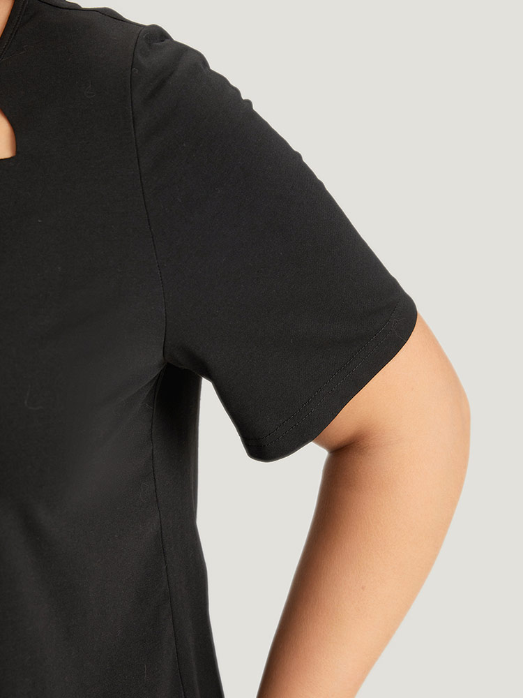 Plus Size Supersoft Essentials Solid Crew Neck Cut Out T-shirt Black Women Casual Cut-Out Plain Round Neck Dailywear T-shirts BloomChic 18-20/2X 