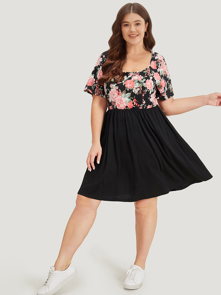 Plus Size Women Dailywear Plain Contrast Regular Sleeve Short sleeve Square Neck Pocket Casual Dresses BloomChic 