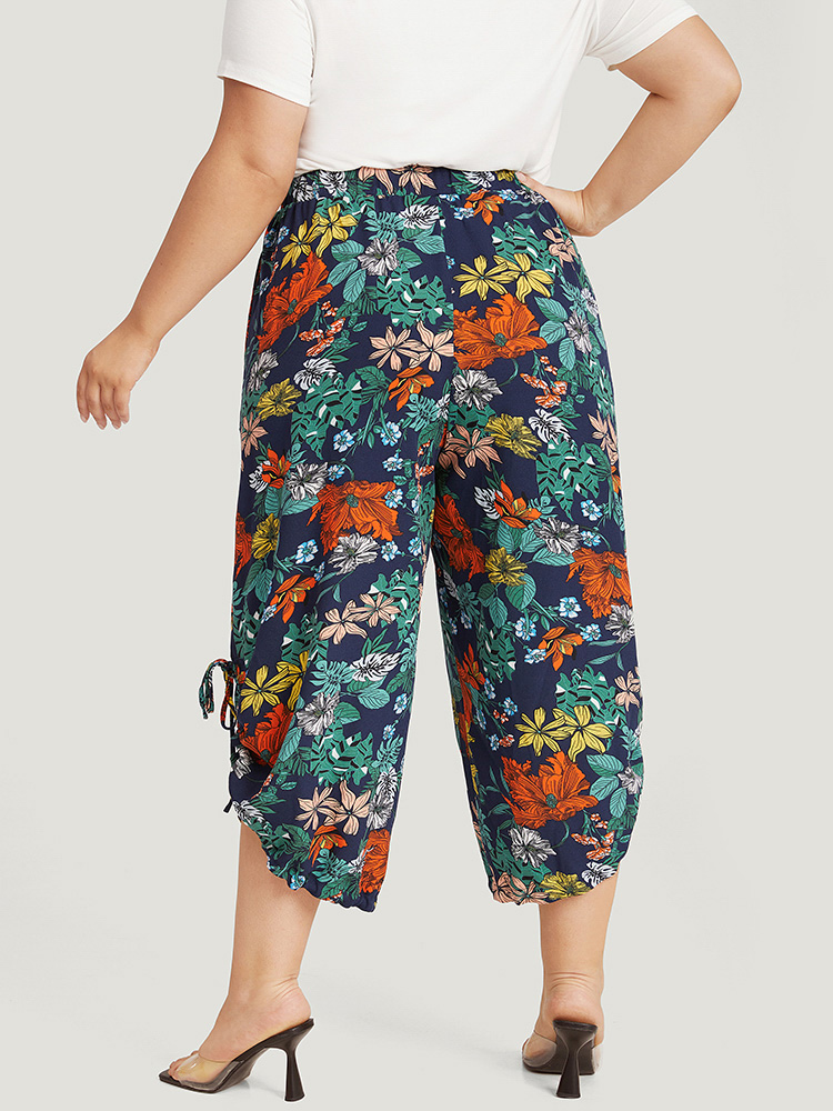 

Plus Size Floral Print Drawstring Elastic Waist Pocket Pants Women Multicolor Elegant High Rise Dailywear Pants BloomChic