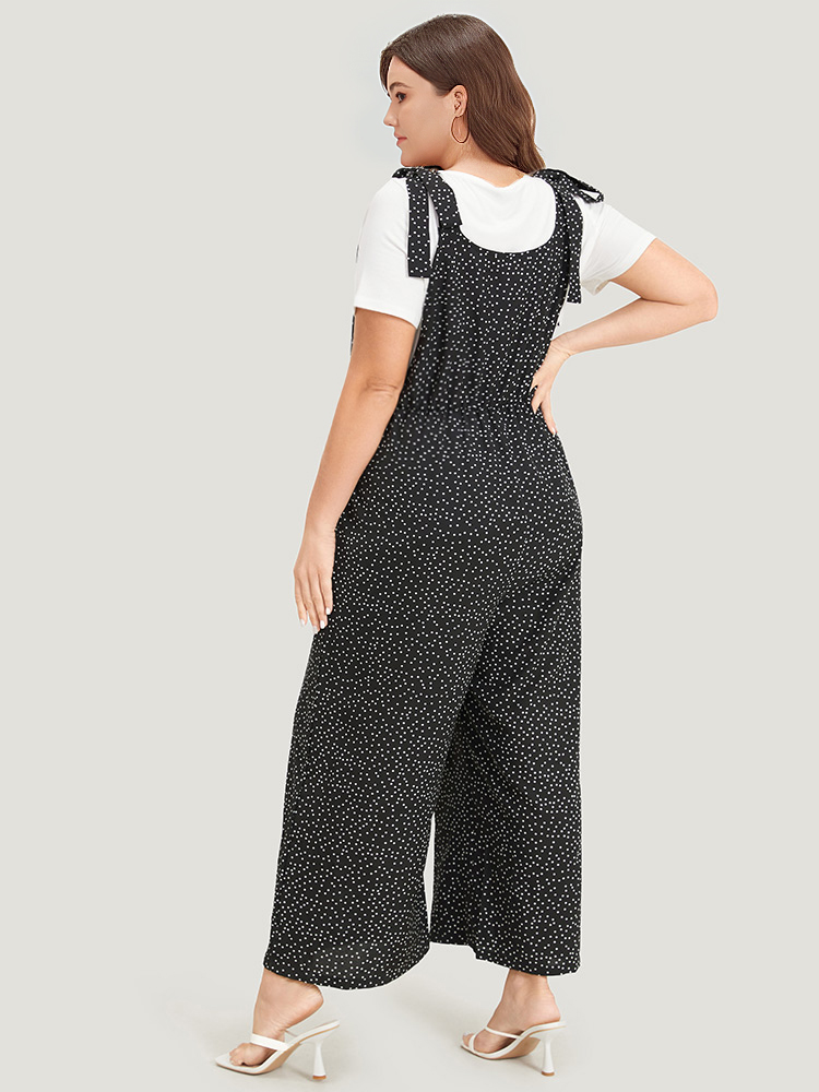 Plus Size Black Polka Dot Pocket Button Detail Overall Jumpsuit Women Casual Sleeveless Square Neck Dailywear Loose Jumpsuits BloomChic 18-20/2X 