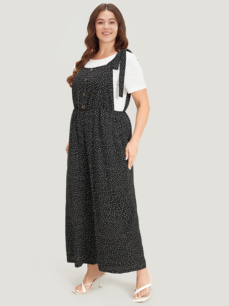 

Plus Size Black Polka Dot Pocket Button Detail Overall Jumpsuit Women Casual Sleeveless Square Neck Dailywear Loose Jumpsuits BloomChic