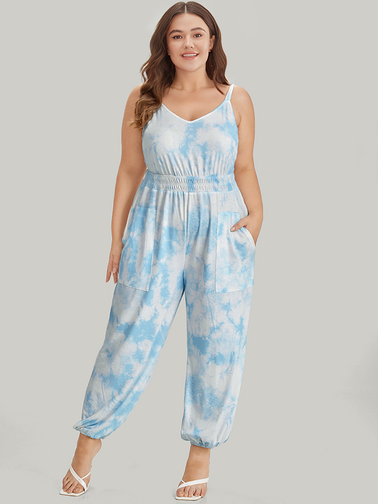 Plus Size Women Dailywear Tie Dye Adjustable Straps Regular Pocket Casual Jumpsuits BloomChic 