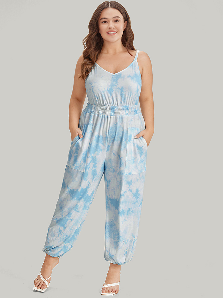Plus Size Women Dailywear Tie Dye Adjustable Straps Regular Pocket Casual Jumpsuits BloomChic 