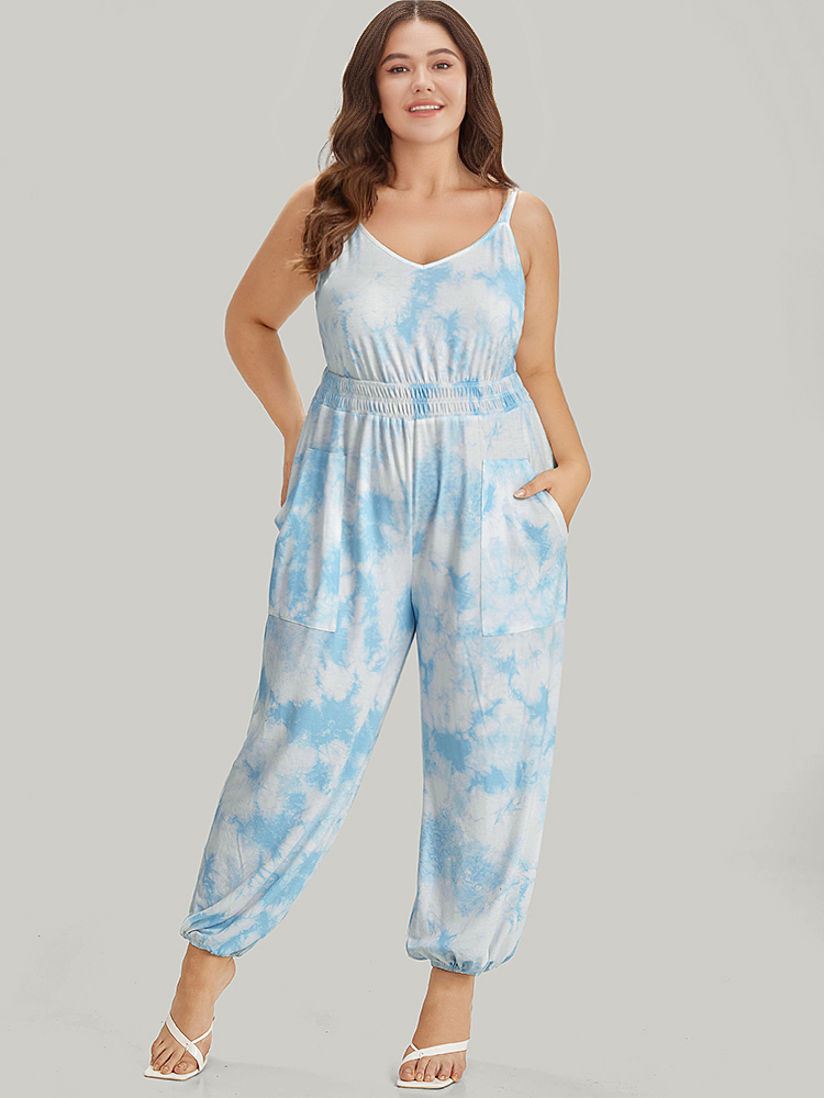 Plus Size Women Dailywear Tie Dye Adjustable Straps Regular Pocket Casual Jumpsuits BloomChic 