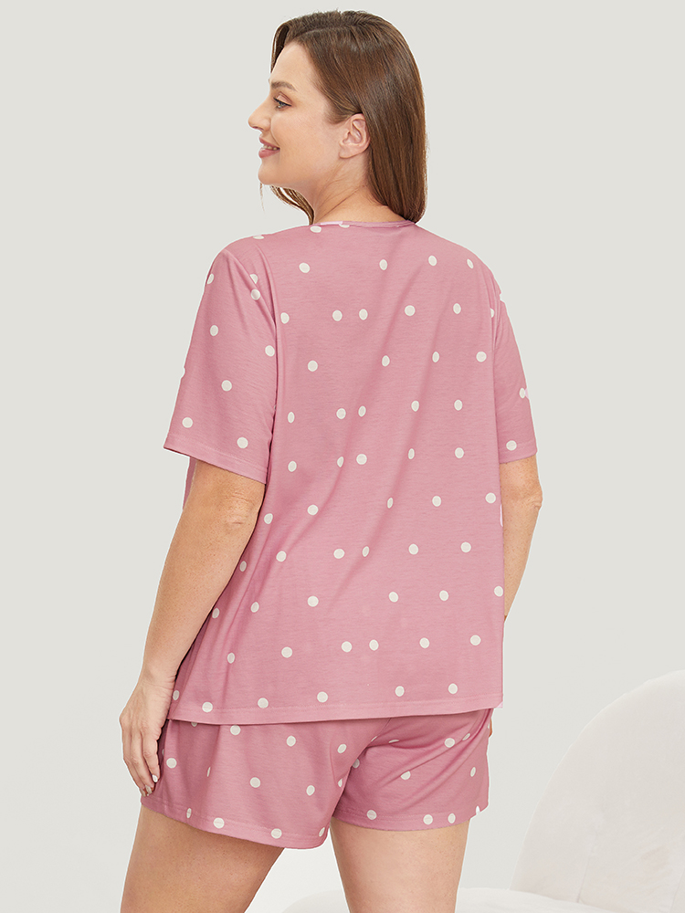 Polka Dot V Neck Lace Trim Sleep Top BloomChic 
