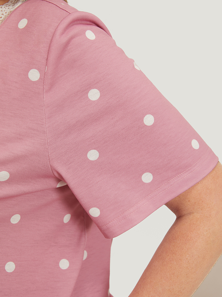 Polka Dot V Neck Lace Trim Sleep Top BloomChic 