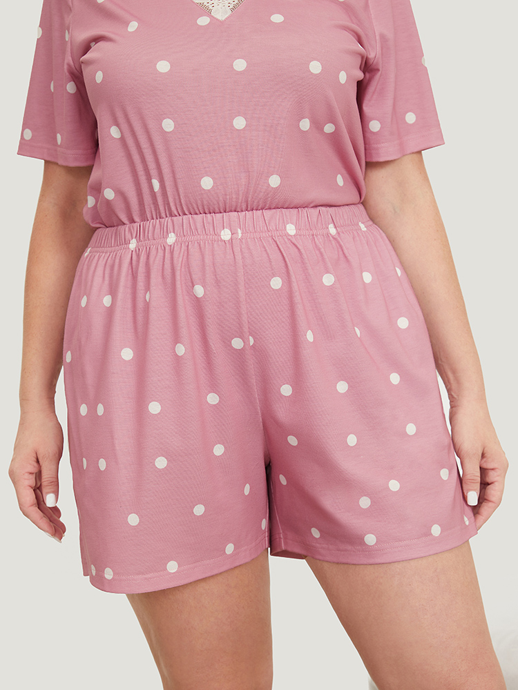 

Plus Size Polka Dot Pocket Elastic Waist Sleep Shorts Pink Pocket Elegant Dailywear Polka Dot Sleep Bottoms  Bloomchic