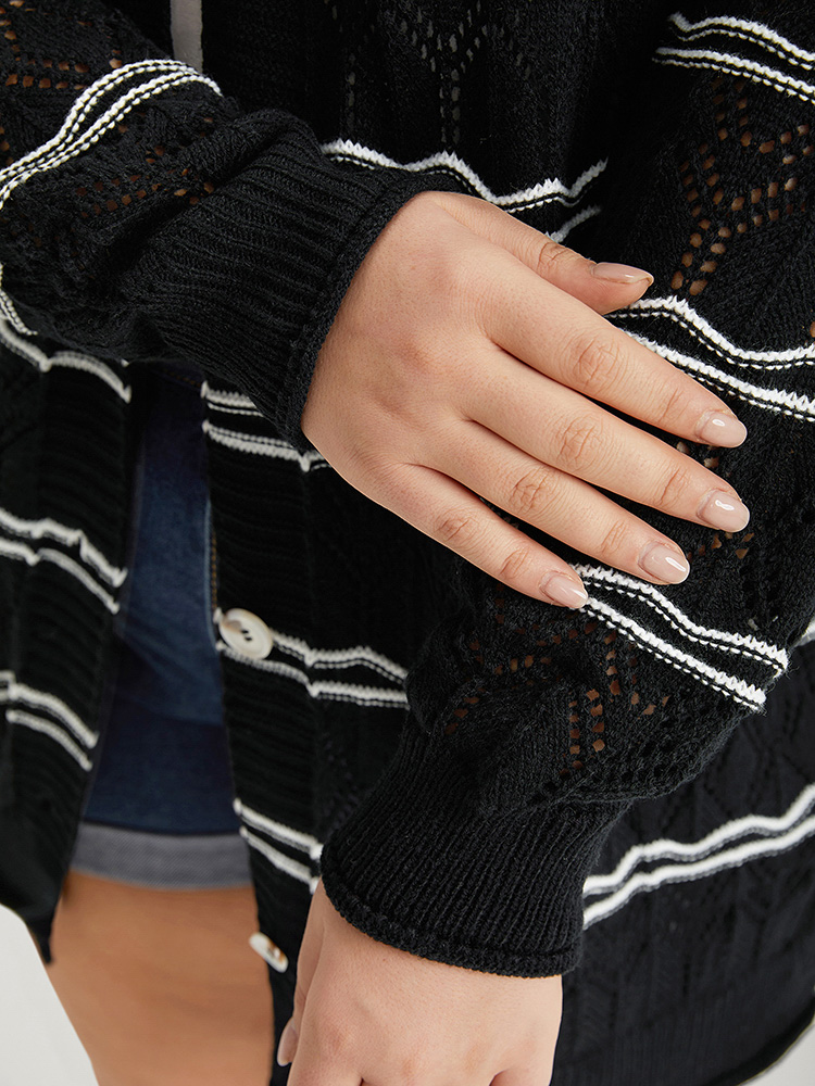 Striped Geometric Button Through Cardigan BloomChic 
