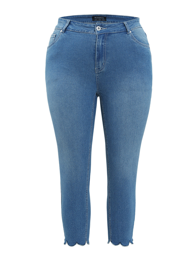 Plus Size Women Dailywear Embroidered High stretch Skinny Medium Wash Casual Jeans BloomChic 