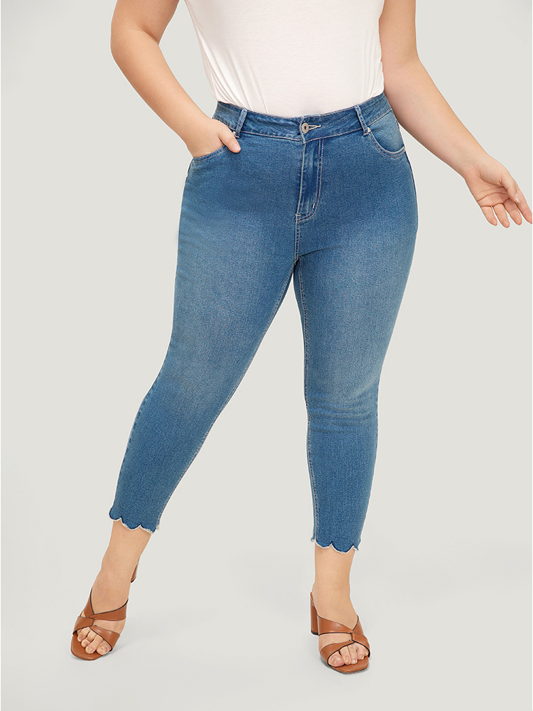Plus Size Women Dailywear Embroidered High stretch Skinny Medium Wash Casual Jeans BloomChic 
