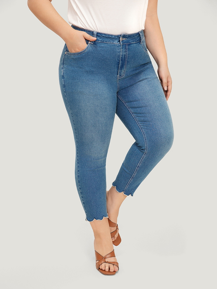 Plus Size Women Dailywear Embroidered High stretch Skinny Medium Wash Casual Jeans BloomChic 