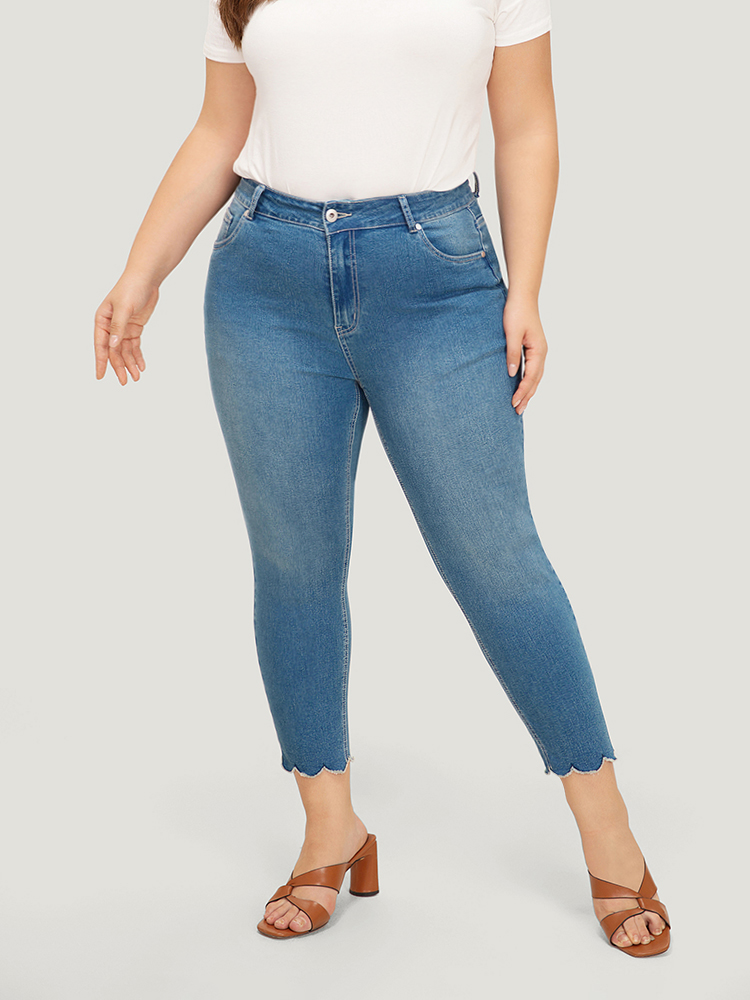 Plus Size Women Dailywear Embroidered High stretch Skinny Medium Wash Casual Jeans BloomChic 