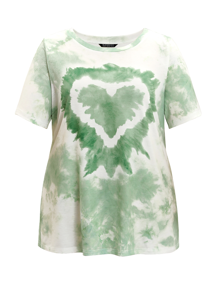 Plus Size Women Dailywear Heart Print Regular Sleeve Short sleeve Round Neck Casual T-shirts BloomChic 