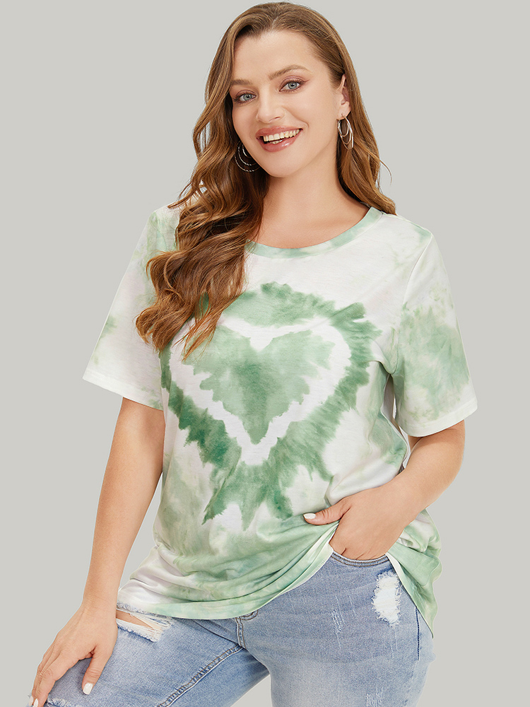 Plus Size Women Dailywear Heart Print Regular Sleeve Short sleeve Round Neck Casual T-shirts BloomChic 
