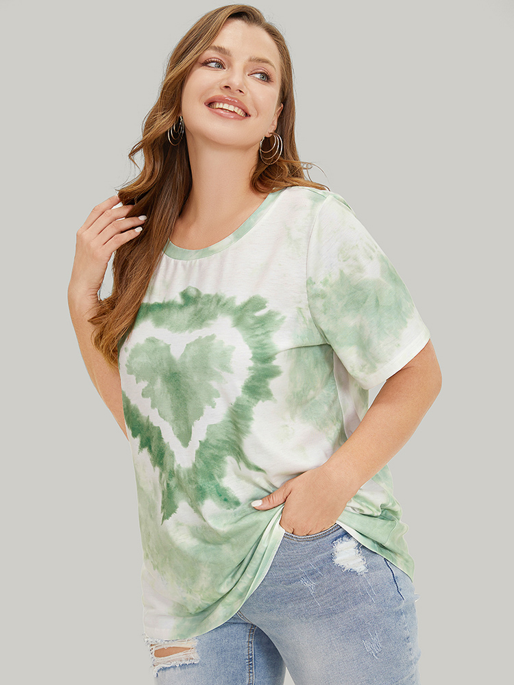 Plus Size Women Dailywear Heart Print Regular Sleeve Short sleeve Round Neck Casual T-shirts BloomChic 
