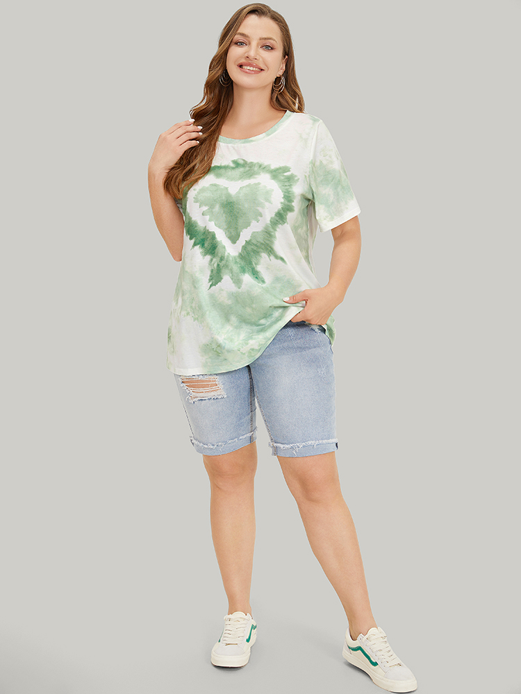 Plus Size Women Dailywear Heart Print Regular Sleeve Short sleeve Round Neck Casual T-shirts BloomChic 