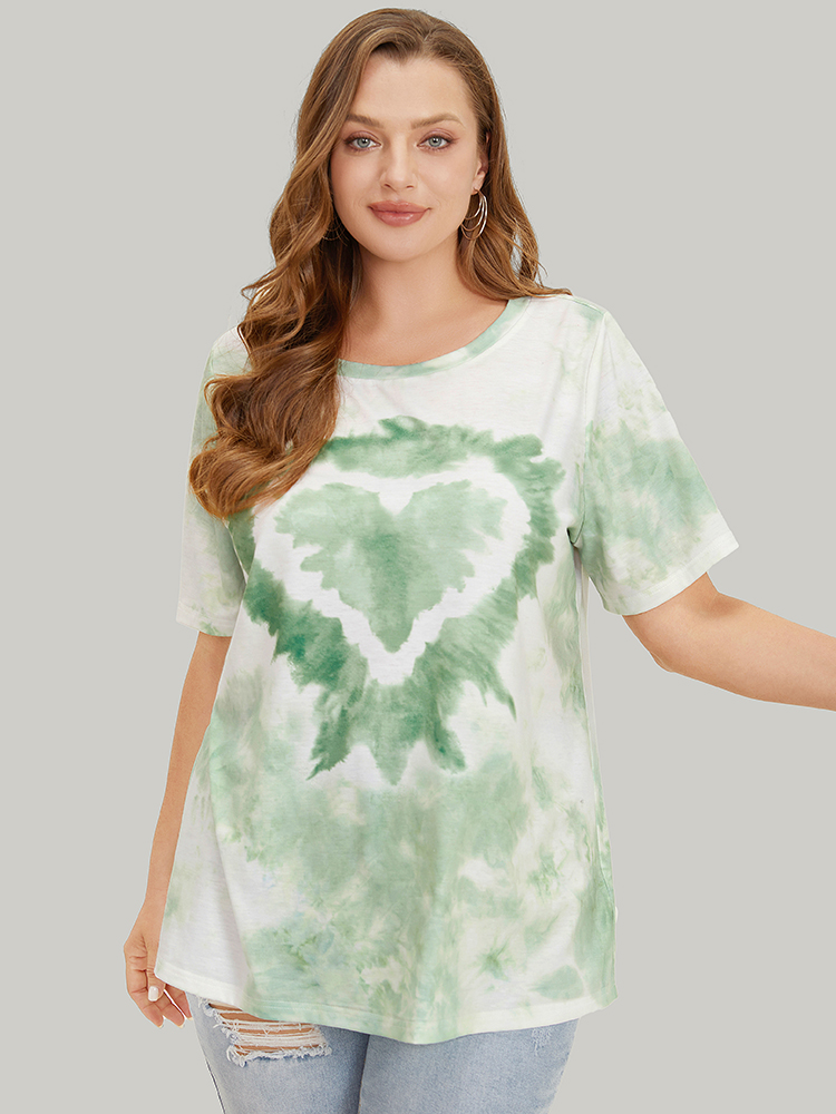 Plus Size Women Dailywear Heart Print Regular Sleeve Short sleeve Round Neck Casual T-shirts BloomChic 