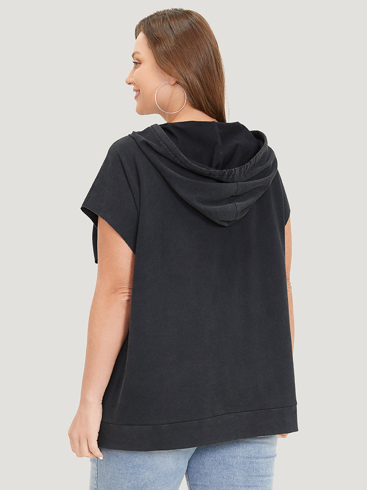 Plus Size Women Dailywear Plain Cross straps Dolman Sleeve Short sleeve Hooded Casual T-shirts BloomChic 